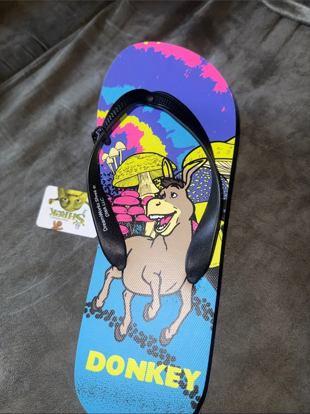 DreamWorks Shrek Donkey Flip Flops Sandals Multicolor Mushroom Swamp Movie Merch